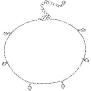 imagePAVOI 14K Gold Plated Charm Link Chain Anklets for Women  Dainty Cubic Zirconia Boho Dot Evil Eye Star Station Solitaire Pearl Beaded Festival Adjustable Gold AnkletsDot
