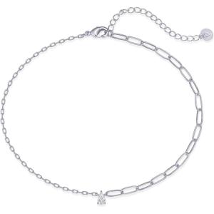 imagePAVOI 14K Gold Plated Charm Link Chain Anklets for Women  Dainty Cubic Zirconia Boho Dot Evil Eye Star Station Solitaire Pearl Beaded Festival Adjustable Gold AnkletsSolitaire