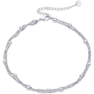 imagePAVOI 14K Gold Plated Charm Link Chain Anklets for Women  Dainty Cubic Zirconia Boho Dot Evil Eye Star Station Solitaire Pearl Beaded Festival Adjustable Gold AnkletsBeaded