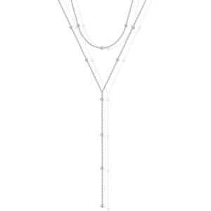 imagePAVOI 14K Gold Plated Drop Lariat Chain for Women  Gold Cubic Zirconia Long Necklace  Station Star Layered Beaded Y NecklaceWhite Gold