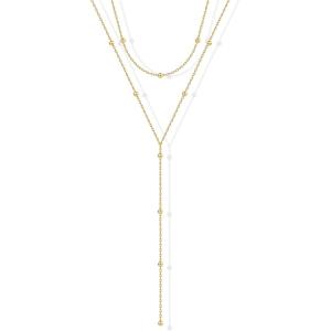 imagePAVOI 14K Gold Plated Drop Lariat Chain for Women  Gold Cubic Zirconia Long Necklace  Station Star Layered Beaded Y NecklaceYellow Gold