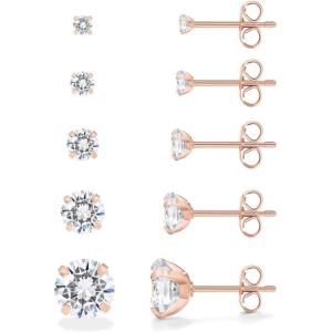 imagePAVOI 14K Gold Plated Five Pairs Stainless Steel Stud Earrings Set for Women  Hypoallergenic 5 Earrings Pack  Premium Cubic Zirconia StudsRose Gold