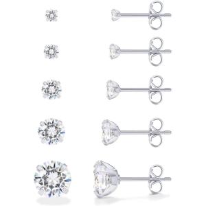imagePAVOI 14K Gold Plated Five Pairs Stainless Steel Stud Earrings Set for Women  Hypoallergenic 5 Earrings Pack  Premium Cubic Zirconia StudsWhite Gold