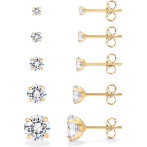 imagePAVOI 14K Gold Plated Five Pairs Stainless Steel Stud Earrings Set for Women  Hypoallergenic 5 Earrings Pack  Premium Cubic Zirconia StudsYellow Gold