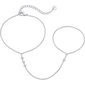 imagePAVOI 14K Gold Plated Freshwater Pearl Gold Hand Chain Bracelet for Women  Trendy Ring Bracelet Hand Chain Body JewelryWhite Gold