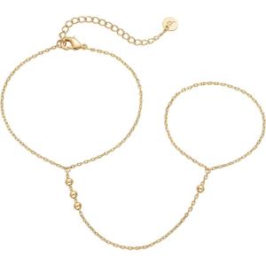 imagePAVOI 14K Gold Plated Freshwater Pearl Gold Hand Chain Bracelet for Women  Trendy Ring Bracelet Hand Chain Body JewelryYellow Gold