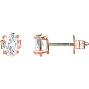 imagePAVOI 14K Gold Plated Sterling Silver Cubic Zirconia Stud Earrings for Women  Simulated Diamond CZ EarringsRose Gold