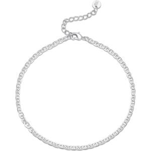 imagePAVOI 14K18K Gold Plated Charm Link Flat Gold Anklets for Women  Beaded Marina Link Mariner Paperclip Snake Chain Jewelry AnkletsMariner