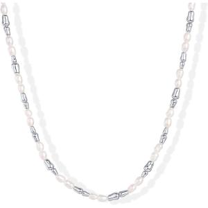 imagePAVOI 14K18K Gold Plated Dainty Pearl Necklaces for Women  Station Beaded Choker Paperclip Chain Gold Pearl Necklace Bridal JewelryWhite Gold