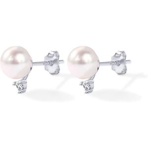 imagePAVOI 18K Gold Plated 925 Sterling Silver Post Cubic Zirconia  AAA Quality Handpicked Freshwater Cultured Stud Button Pearl EarringsWhite Gold
