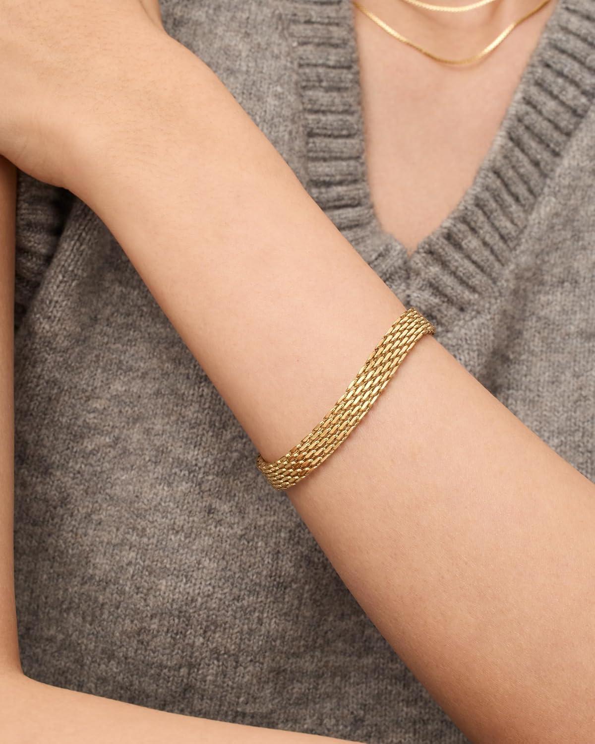 imagePAVOI 14K Gold Plated Chunky Chain Adjustable Bracelet for Women  Stainless Steel Lightweight Trendy Chain BraceletYellow Gold