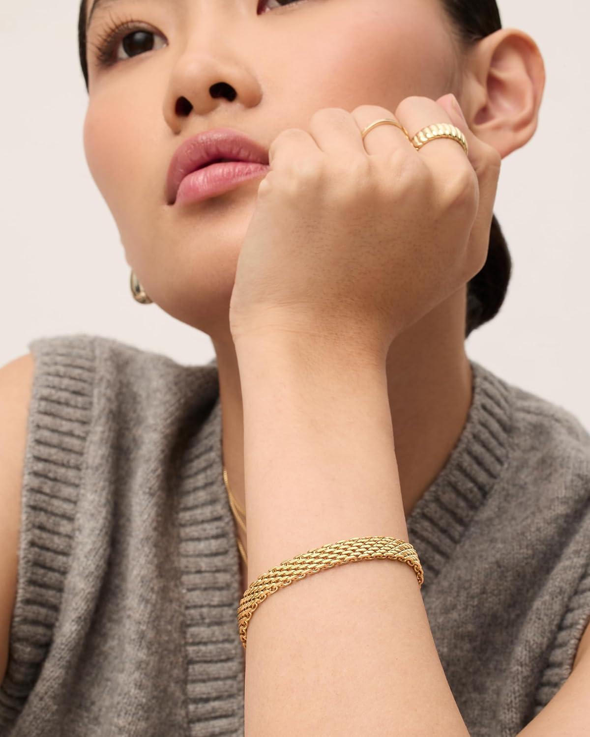 imagePAVOI 14K Gold Plated Chunky Chain Adjustable Bracelet for Women  Stainless Steel Lightweight Trendy Chain BraceletYellow Gold