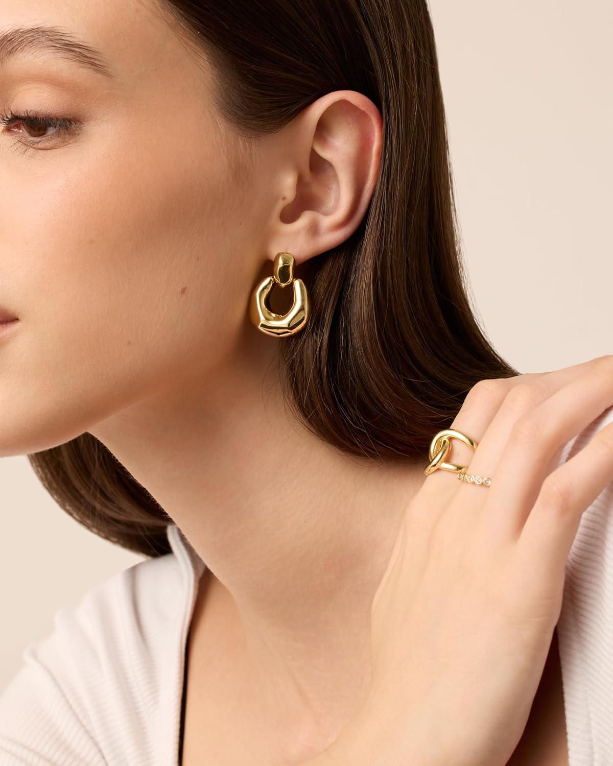 imagePAVOI 14K Gold Plated Chunky Dangle Door Knocker Earrings for Women  Trendy Geometric Drop Statement Earrings  Jewelry GiftsYellow Gold