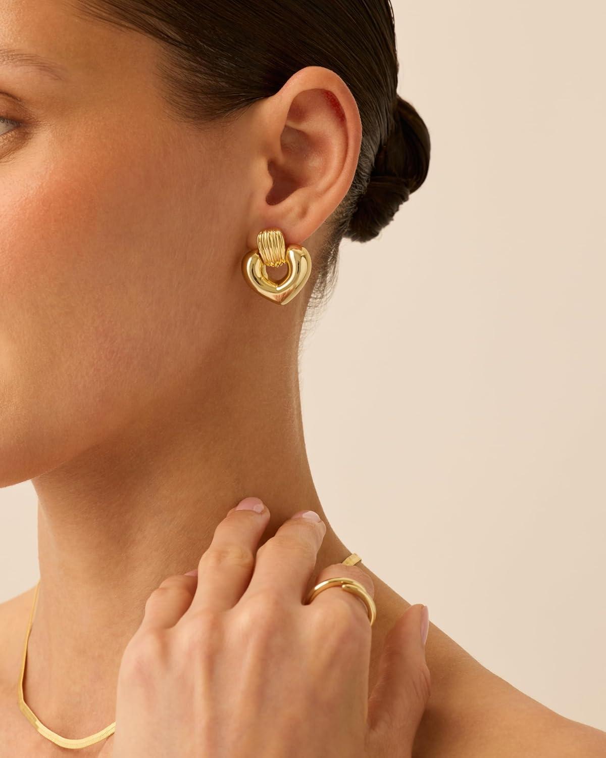 imagePAVOI 14K Gold Plated Chunky Dangle Door Knocker Earrings for Women  Trendy Geometric Drop Statement Earrings  Jewelry GiftsYellow Gold