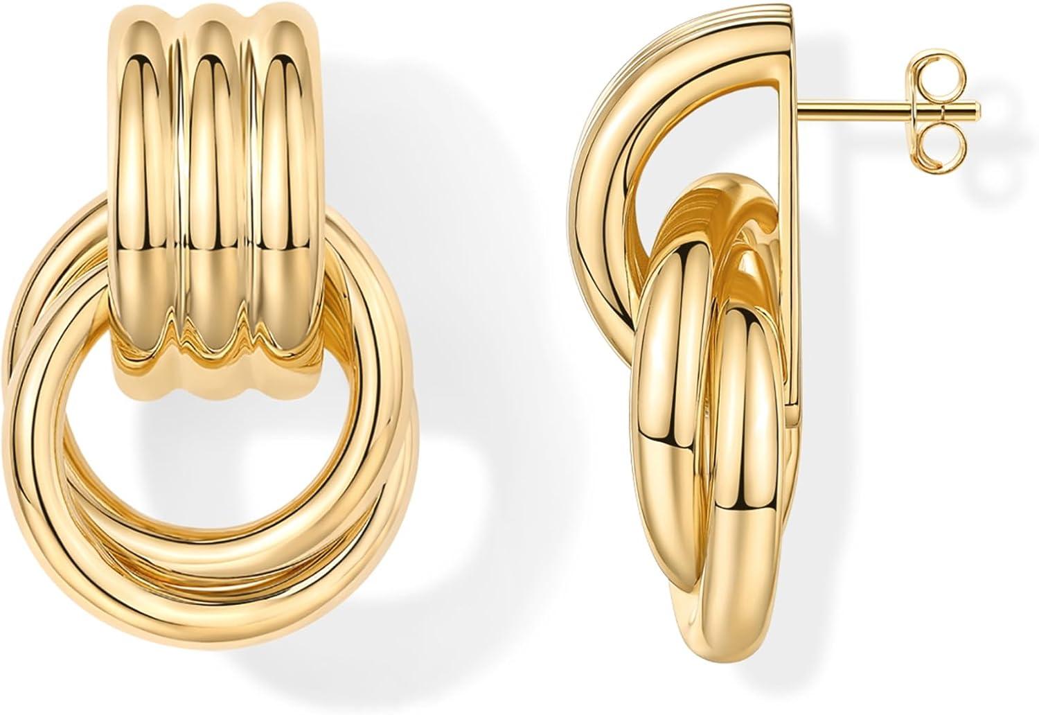 imagePAVOI 14K Gold Plated Chunky Dangle Door Knocker Earrings for Women  Trendy Geometric Drop Statement Earrings  Jewelry GiftsYellow Gold