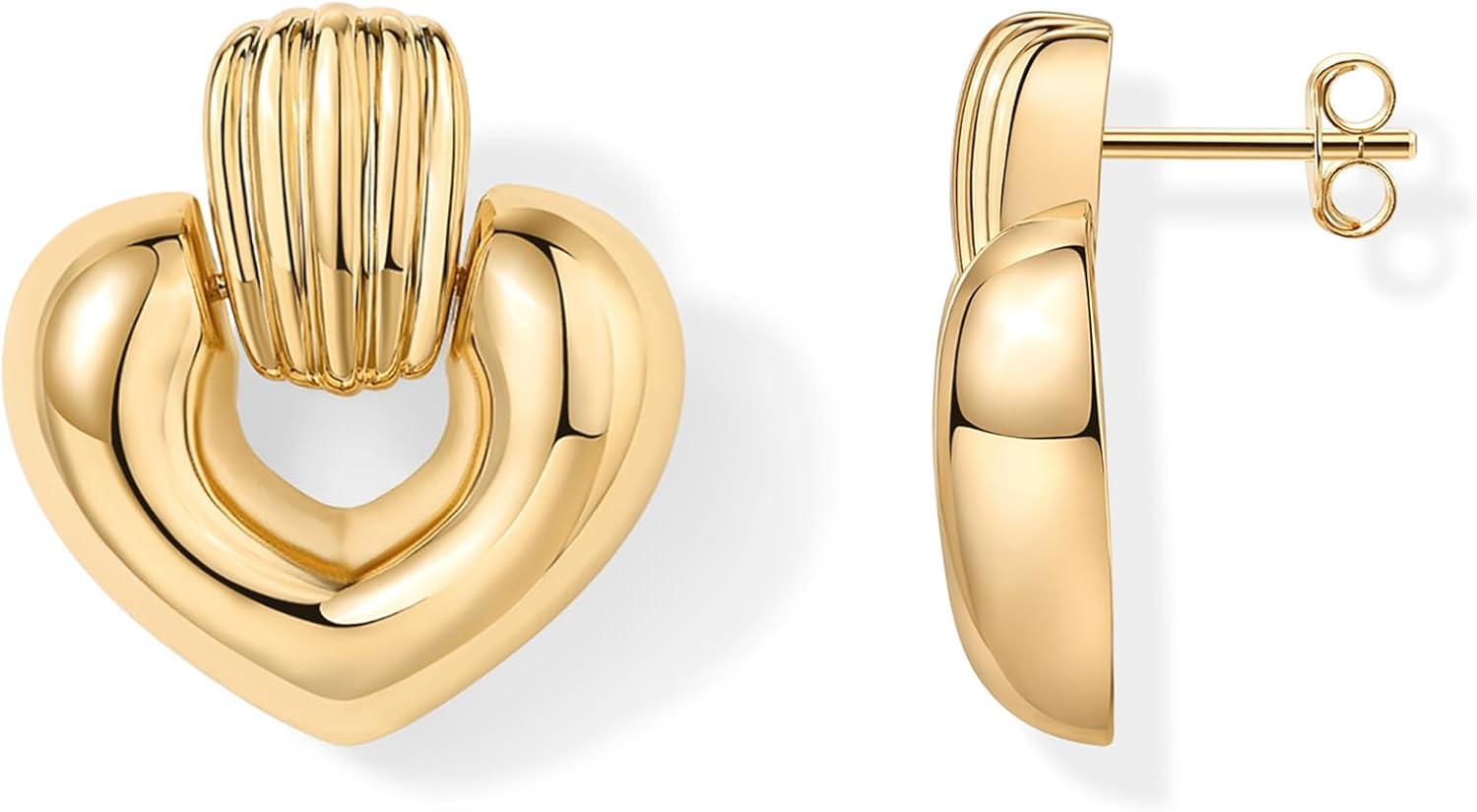imagePAVOI 14K Gold Plated Chunky Dangle Door Knocker Earrings for Women  Trendy Geometric Drop Statement Earrings  Jewelry GiftsYellow Gold