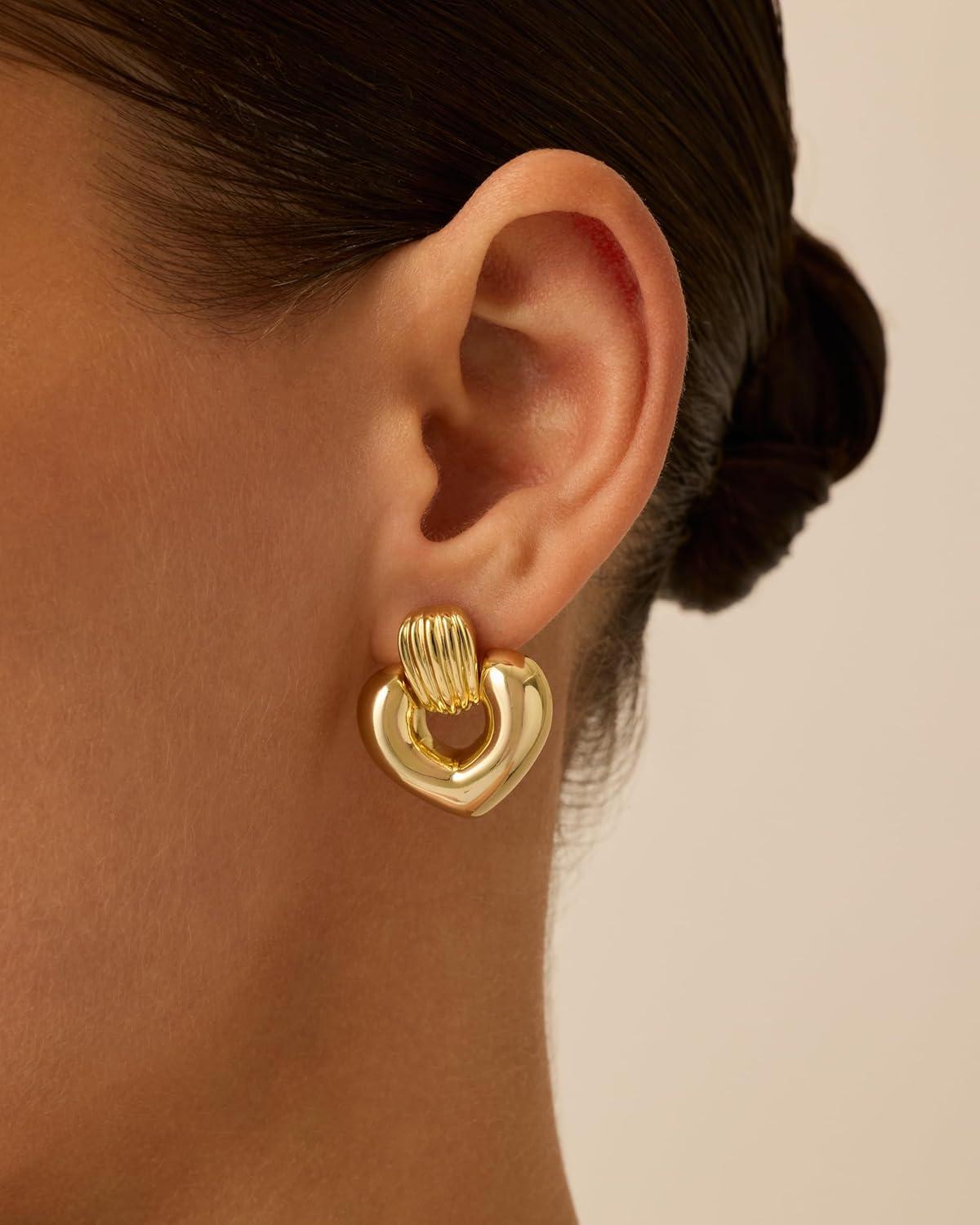 imagePAVOI 14K Gold Plated Chunky Dangle Door Knocker Earrings for Women  Trendy Geometric Drop Statement Earrings  Jewelry GiftsYellow Gold