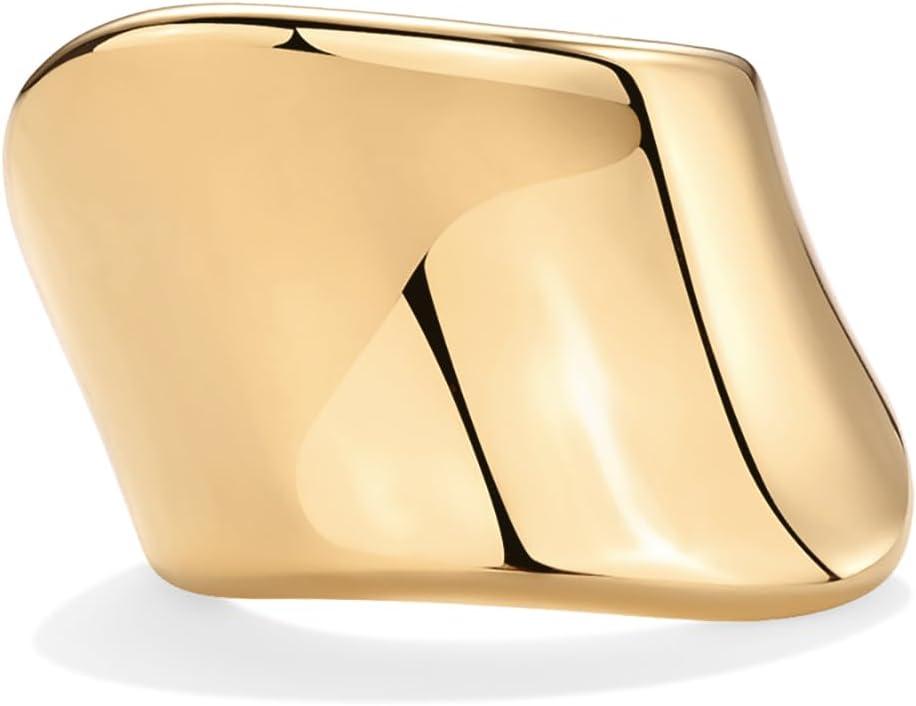imagePAVOI 14K Gold Plated Chunky Statement Ring for Women  Stainless Steel Hypoallergenic Wide Stackable RingsYellow Gold