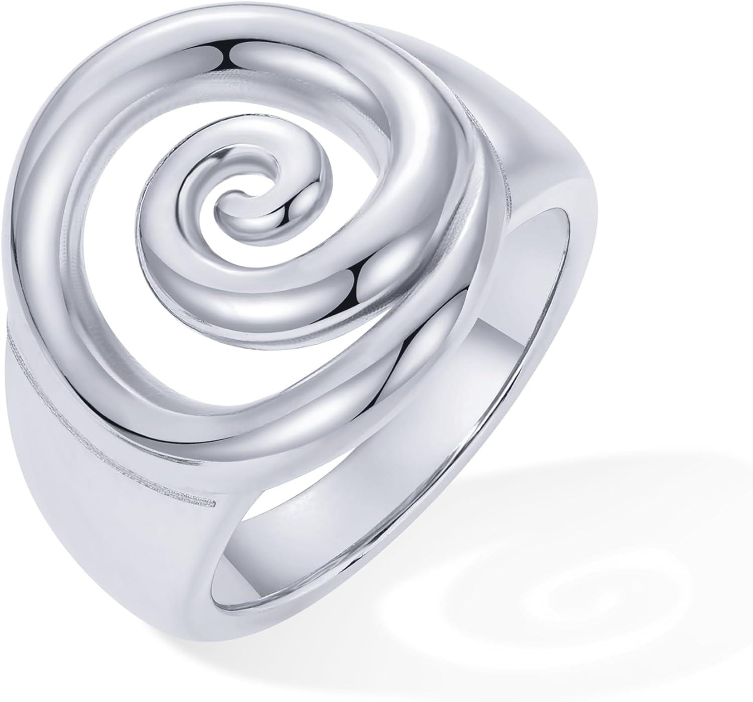 imagePAVOI 14K Gold Plated Chunky Swirl Rings for Women  Stainless Steel Statement Spiral Ring  Waterproof Bold Swirl BandsStainless Steel