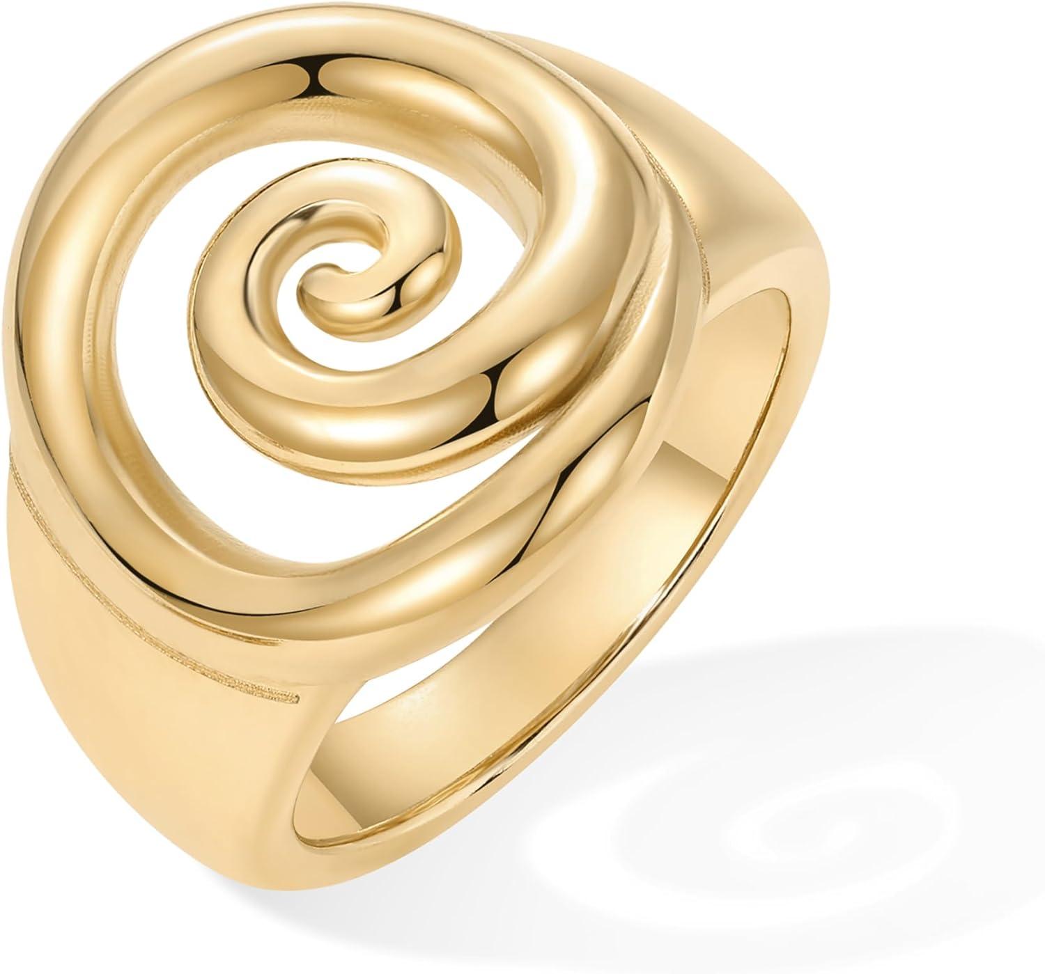 imagePAVOI 14K Gold Plated Chunky Swirl Rings for Women  Stainless Steel Statement Spiral Ring  Waterproof Bold Swirl BandsYellow Gold