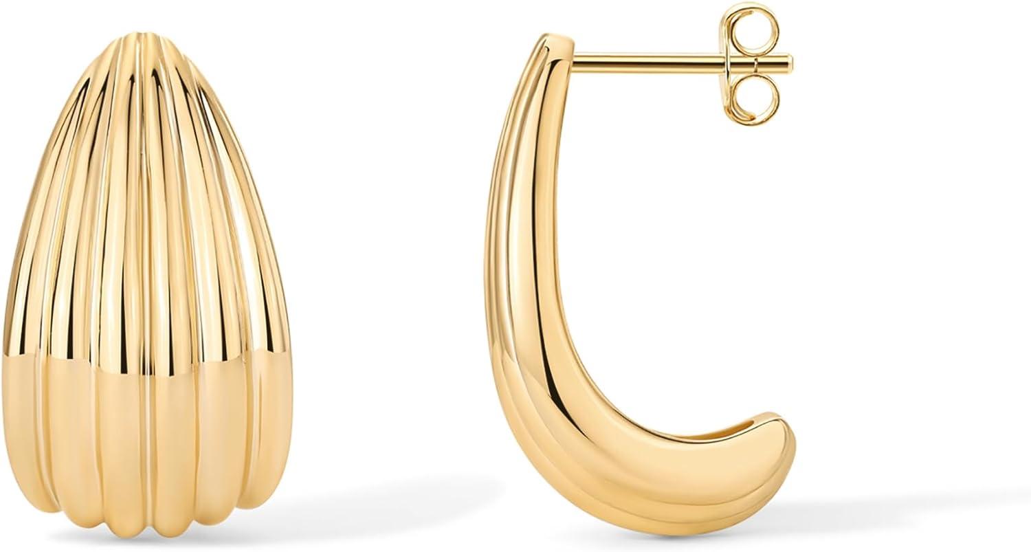 imagePAVOI 14K Gold Plated Chunky Vintage Earrings for Women  Trendy Textured Ribbed Knot Geometric Triangle Rope Button Seashell Wing Dangle Drop Stud Earrings DupesYellow Gold