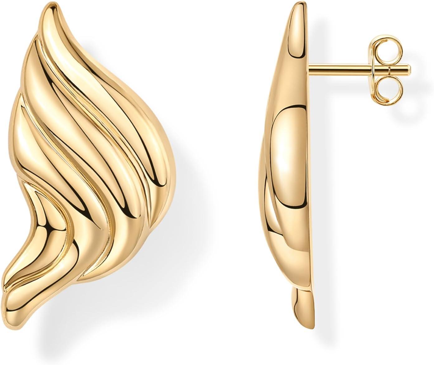 imagePAVOI 14K Gold Plated Chunky Vintage Earrings for Women  Trendy Textured Ribbed Knot Geometric Triangle Rope Button Seashell Wing Dangle Drop Stud Earrings DupesYellow Gold