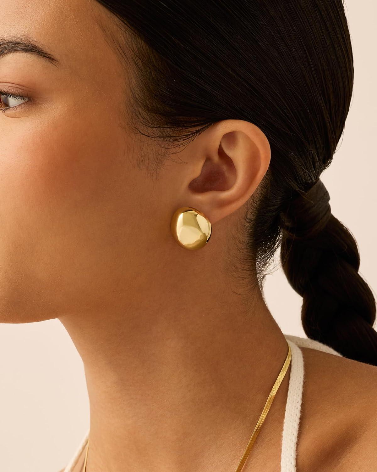 imagePAVOI 14K Gold Plated Chunky Vintage Earrings for Women  Trendy Textured Ribbed Knot Geometric Triangle Rope Button Seashell Wing Dangle Drop Stud Earrings DupesWhite Gold