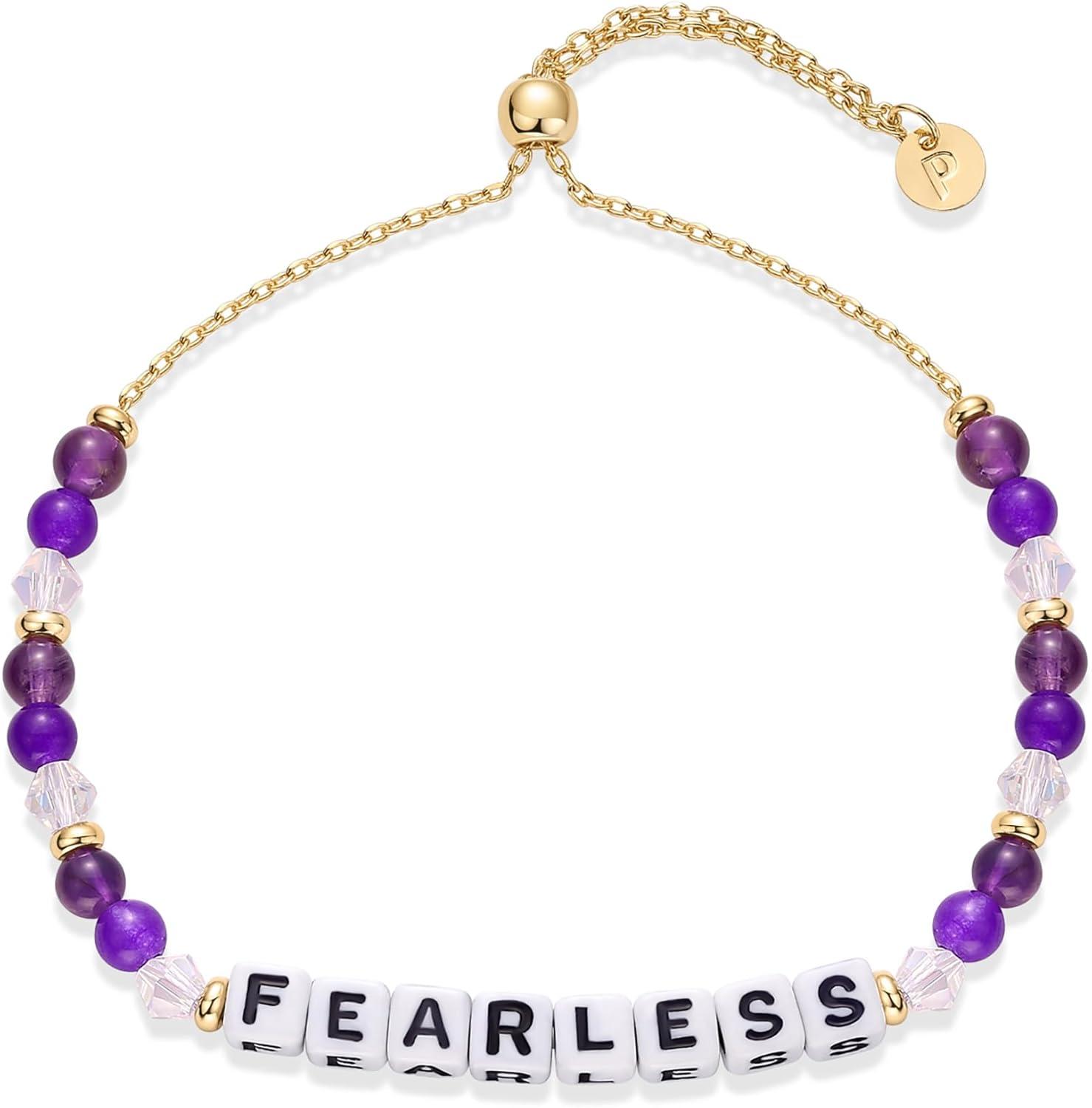 imagePAVOI 14K Gold Plated Colored Mantra Evil Eye Beaded Gemstone Bracelets for Women  Adjustable Friendship Beaded Bracelets with Words  I Am Enough Fearless Breathe Good Energy In My Era Grateful You Got This Affirmation BraceletFearless