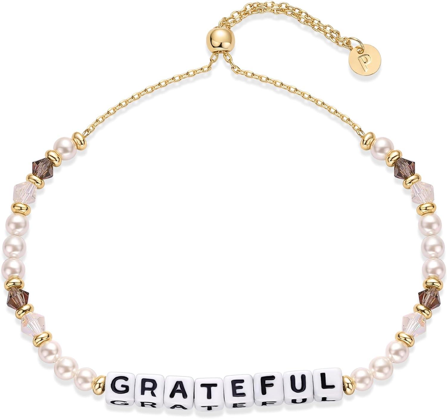 imagePAVOI 14K Gold Plated Colored Mantra Evil Eye Beaded Gemstone Bracelets for Women  Adjustable Friendship Beaded Bracelets with Words  I Am Enough Fearless Breathe Good Energy In My Era Grateful You Got This Affirmation BraceletGrateful