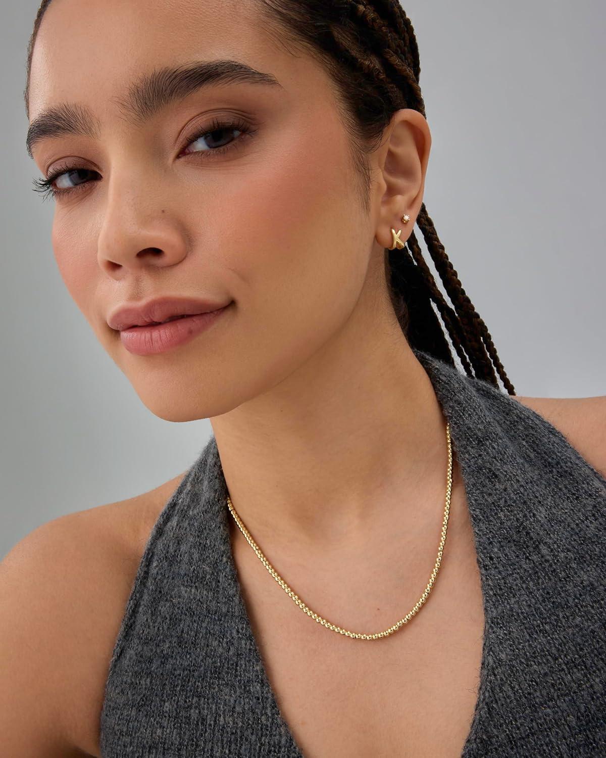 imagePAVOI 14K Gold Plated Small Bead Ball Chain Necklace for Women  Adjustable Dainty Gold Beaded Necklace  Trendy Choker Chain Layering Jewelry3mm Beads