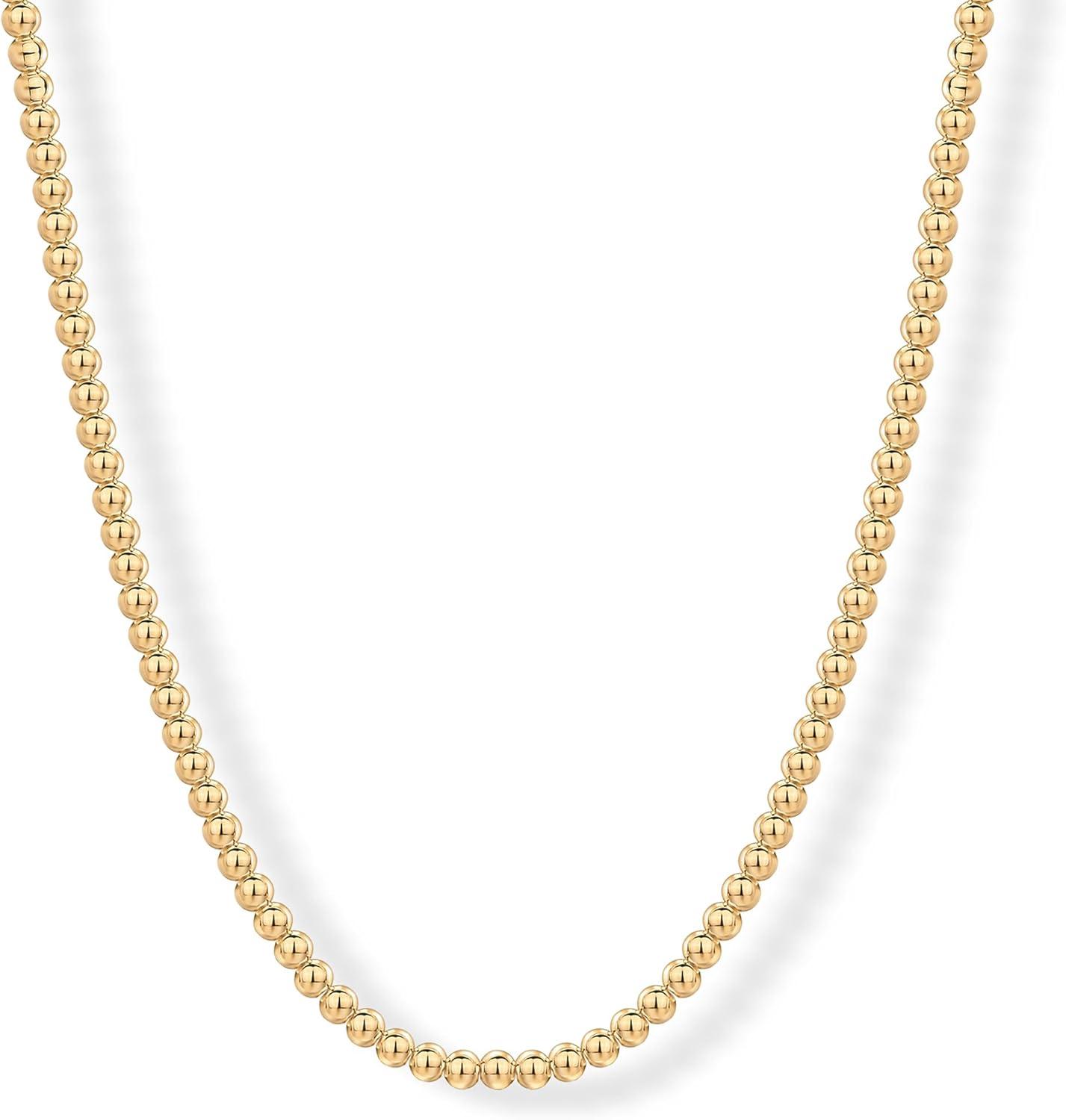 imagePAVOI 14K Gold Plated Small Bead Ball Chain Necklace for Women  Adjustable Dainty Gold Beaded Necklace  Trendy Choker Chain Layering Jewelry3mm Beads