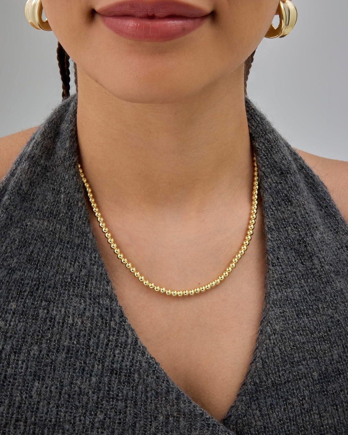 imagePAVOI 14K Gold Plated Small Bead Ball Chain Necklace for Women  Adjustable Dainty Gold Beaded Necklace  Trendy Choker Chain Layering Jewelry4mm Beads