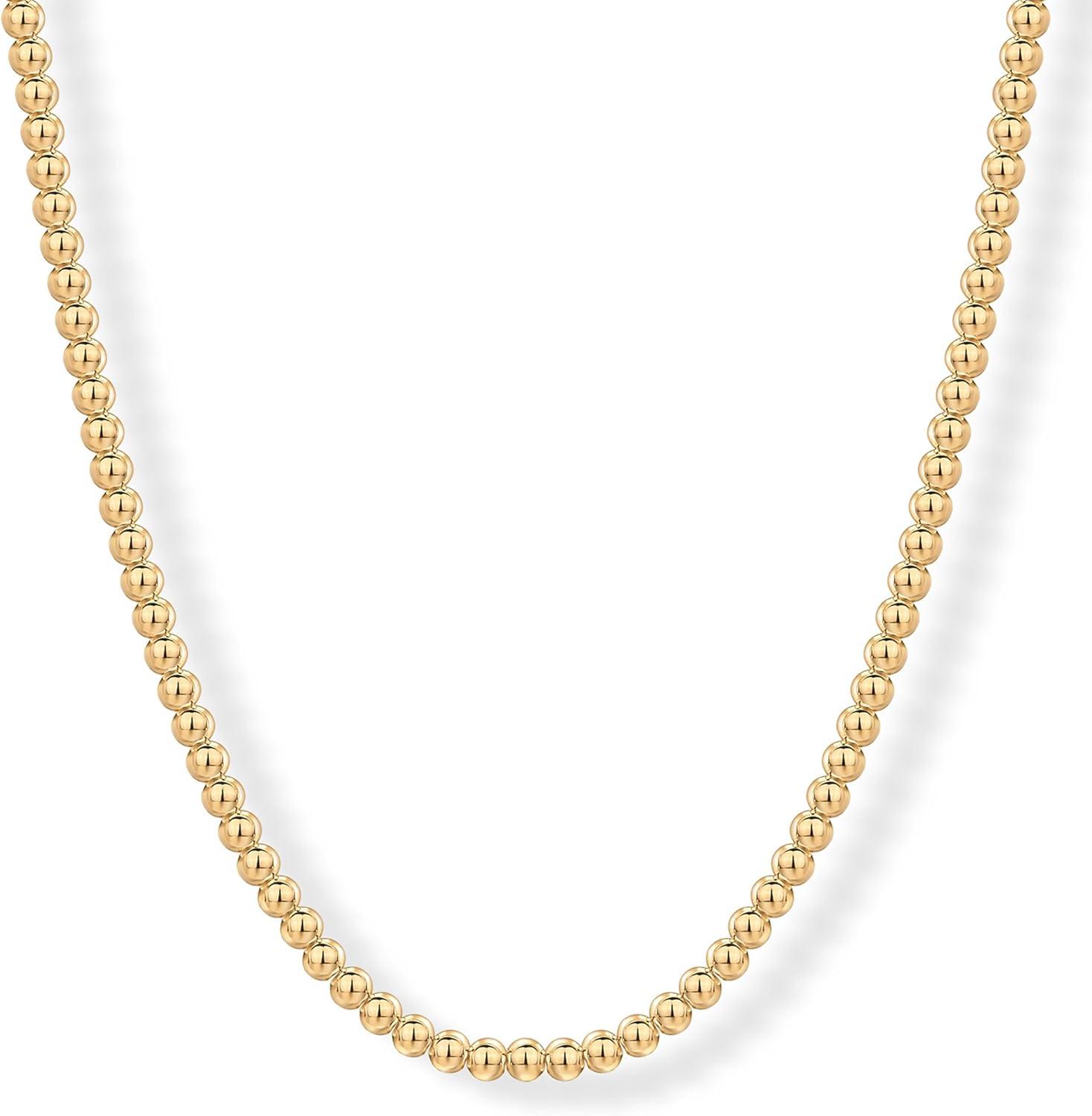 imagePAVOI 14K Gold Plated Small Bead Ball Chain Necklace for Women  Adjustable Dainty Gold Beaded Necklace  Trendy Choker Chain Layering Jewelry4mm Beads