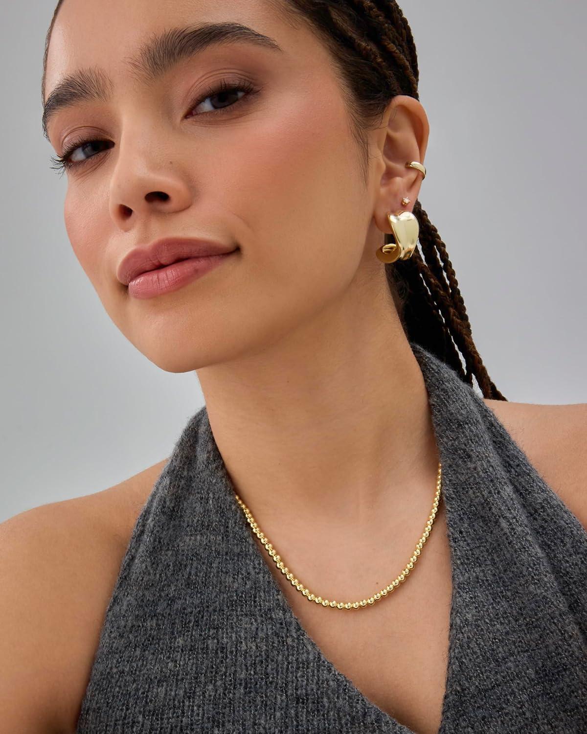 imagePAVOI 14K Gold Plated Small Bead Ball Chain Necklace for Women  Adjustable Dainty Gold Beaded Necklace  Trendy Choker Chain Layering Jewelry4mm Beads