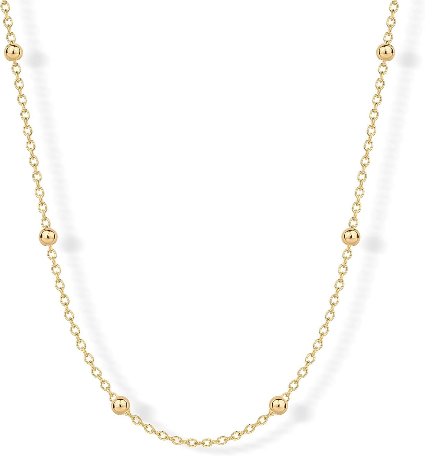 imagePAVOI 14K Gold Plated Small Bead Ball Chain Necklace for Women  Adjustable Dainty Gold Beaded Necklace  Trendy Choker Chain Layering JewelryBall Station