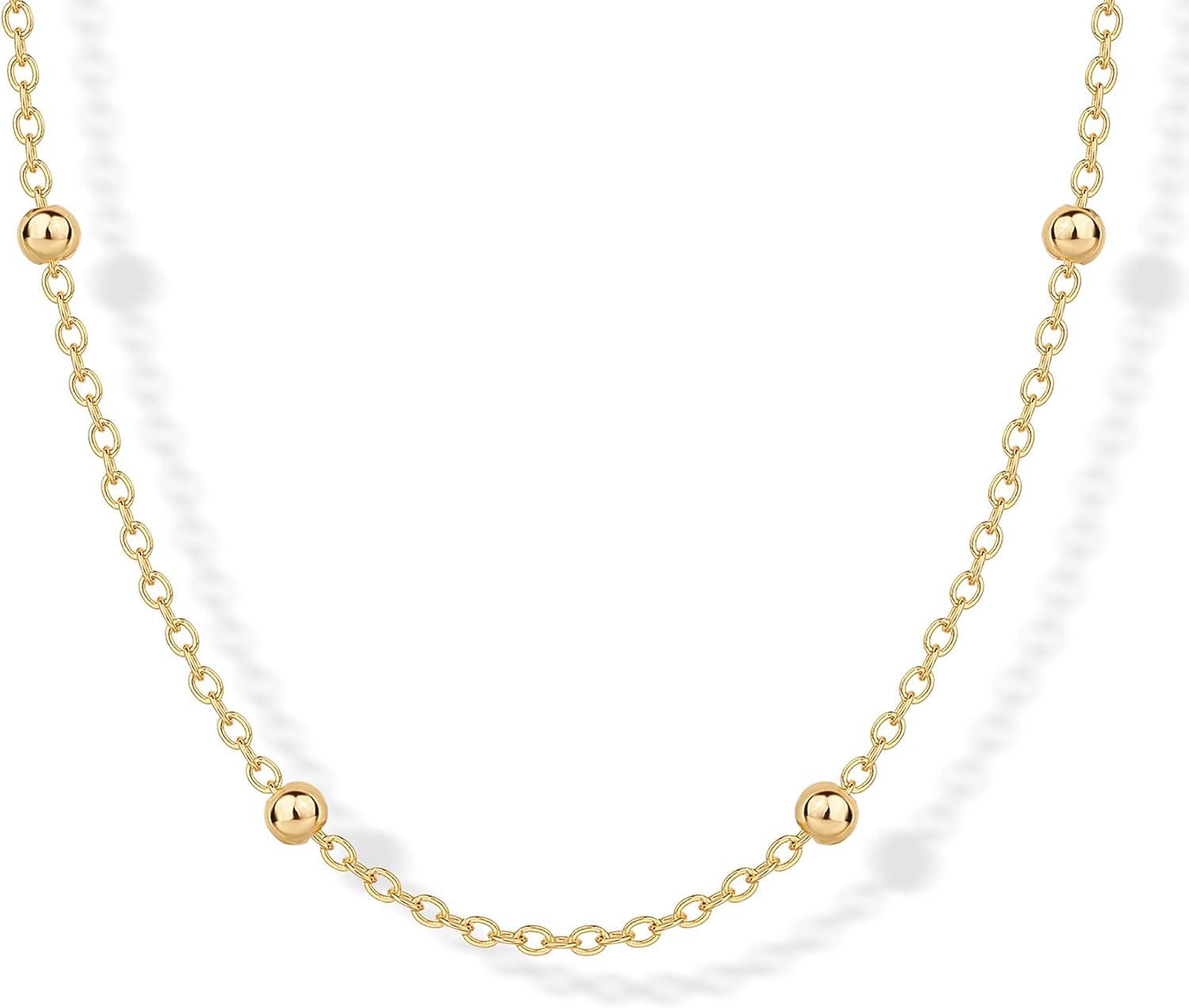 imagePAVOI 14K Gold Plated Small Bead Ball Chain Necklace for Women  Adjustable Dainty Gold Beaded Necklace  Trendy Choker Chain Layering JewelryBall Station