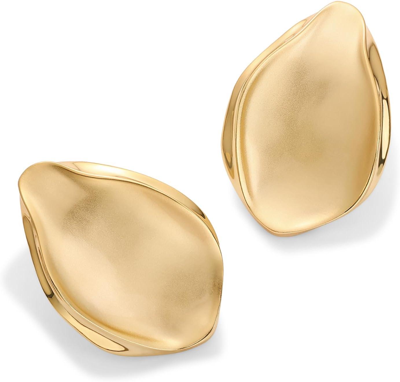 imagePAVOI 14K Gold Plated Sterling Silver Posts Chunky Vintage Organic Hammered Brushed and Textured Geometric Earrings for Women  Statement Earring PairBrushed