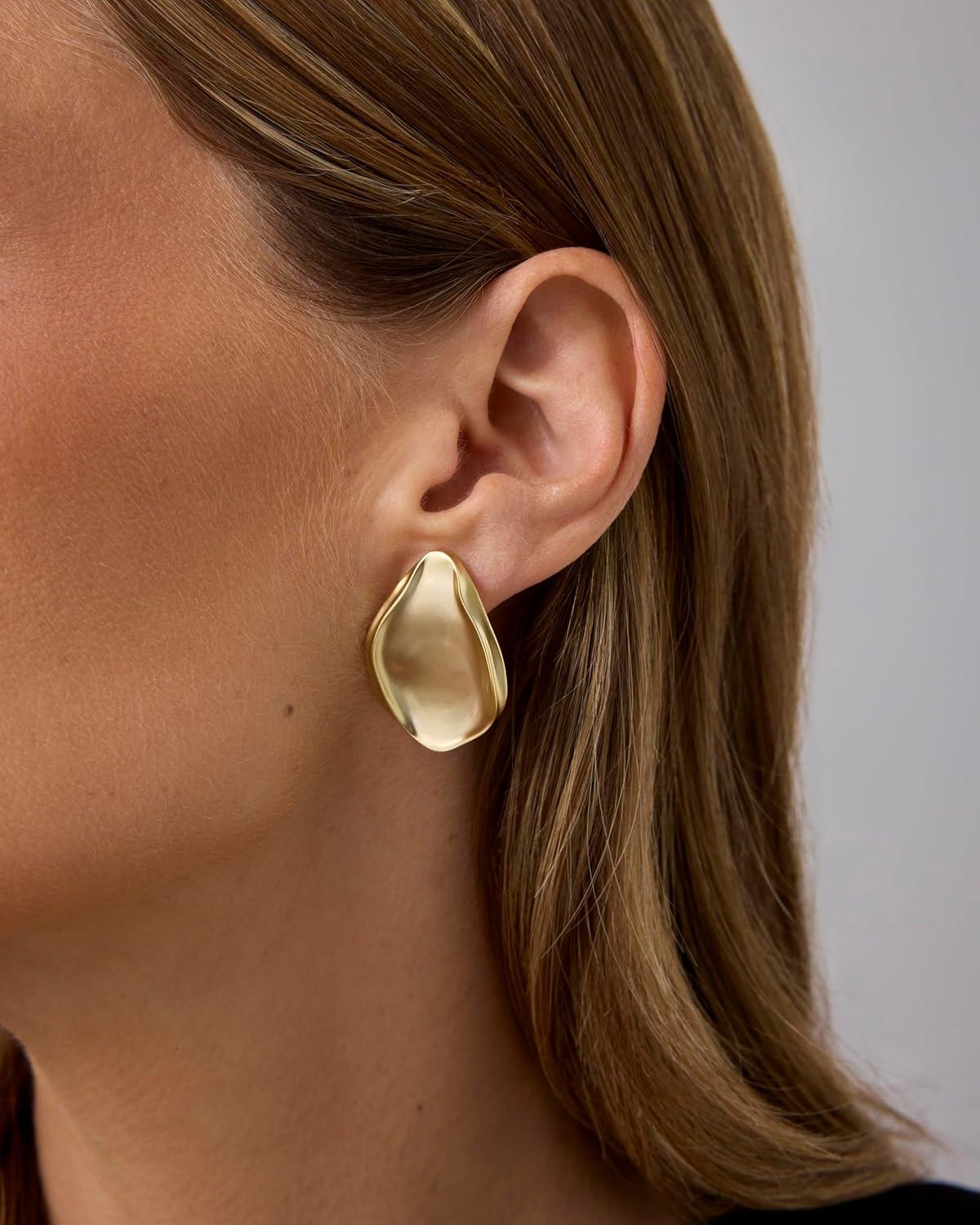 imagePAVOI 14K Gold Plated Sterling Silver Posts Chunky Vintage Organic Hammered Brushed and Textured Geometric Earrings for Women  Statement Earring PairBrushed