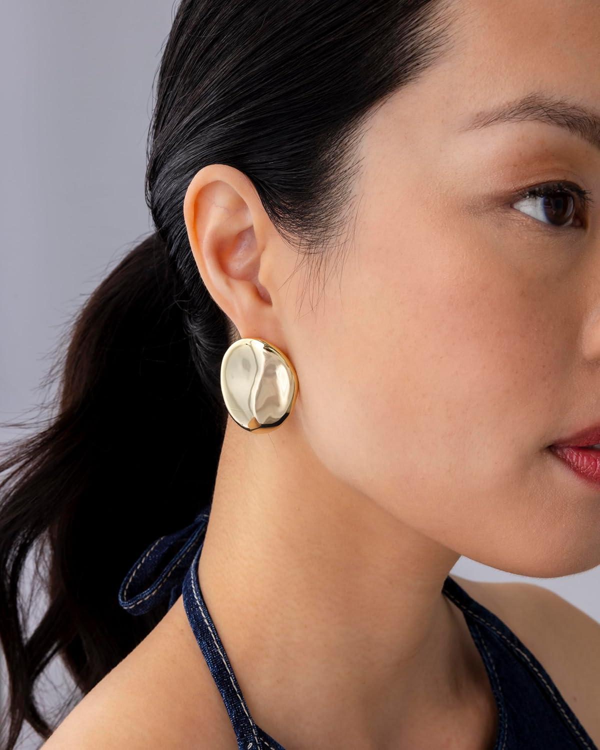 imagePAVOI 14K Gold Plated Sterling Silver Posts Chunky Vintage Organic Hammered Brushed and Textured Geometric Earrings for Women  Statement Earring PairHammered