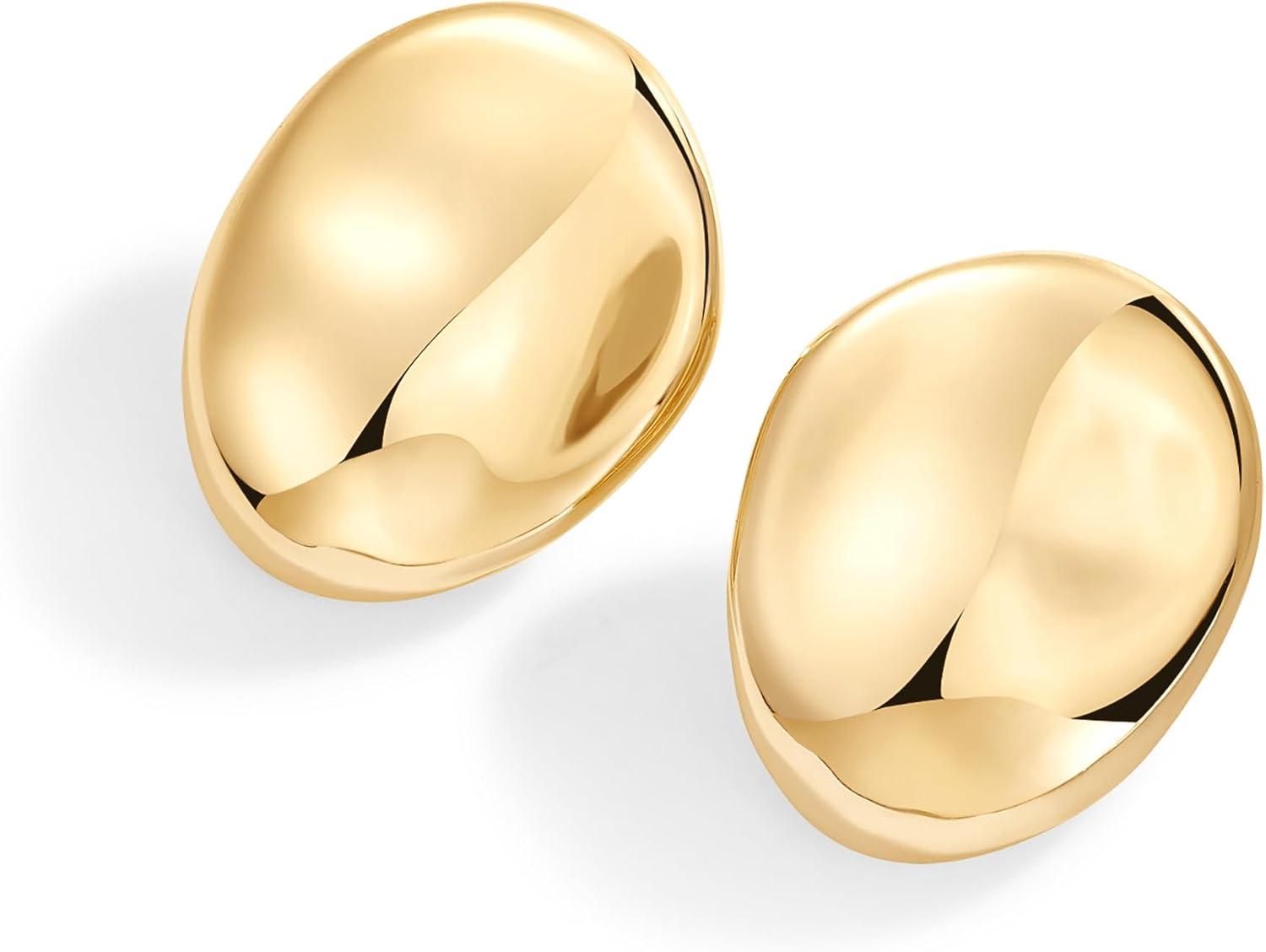 imagePAVOI 14K Gold Plated Sterling Silver Posts Chunky Vintage Organic Hammered Brushed and Textured Geometric Earrings for Women  Statement Earring PairHammered