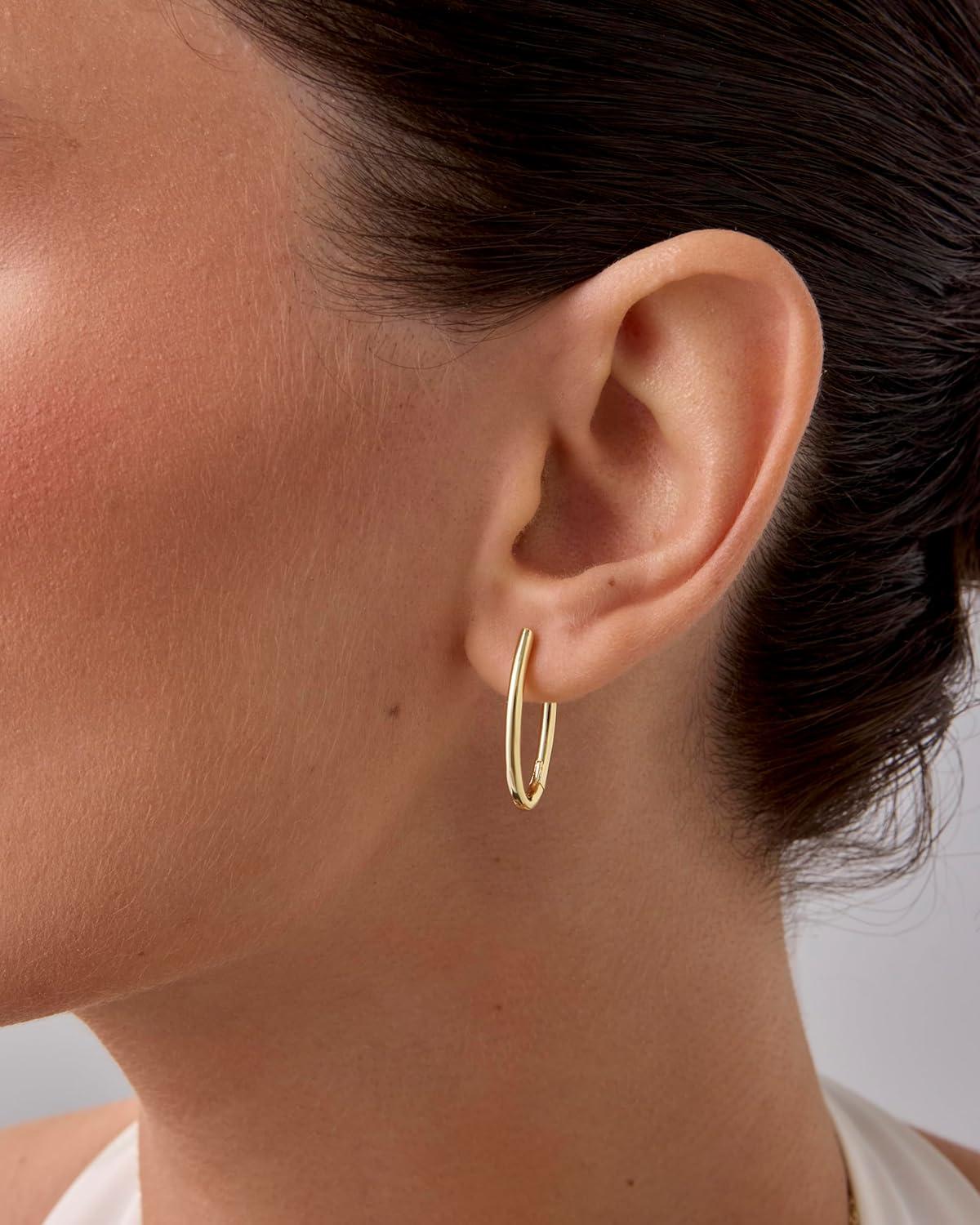 imagePAVOI 14K Gold Plated Sterling Silver Posts Geometric Hoop Earrings for Women  Trendy Geo Long Oval UShaped Link Triangle Huggie Hoops EarringOval