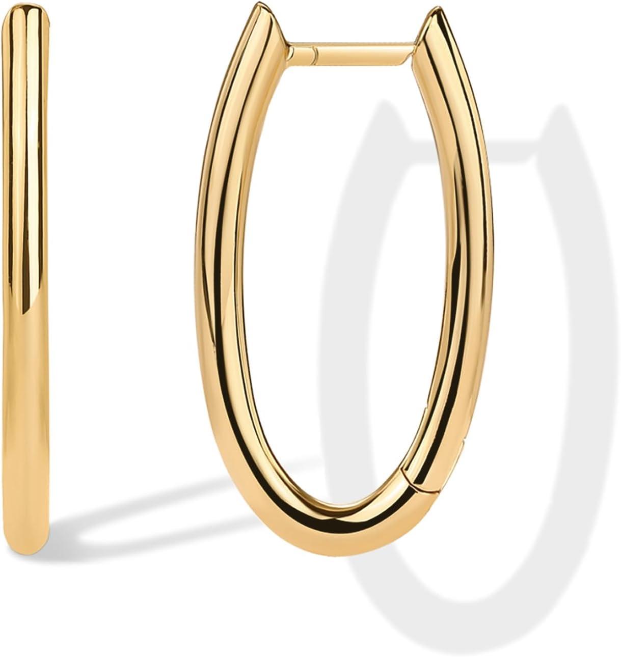 imagePAVOI 14K Gold Plated Sterling Silver Posts Geometric Hoop Earrings for Women  Trendy Geo Long Oval UShaped Link Triangle Huggie Hoops EarringOval