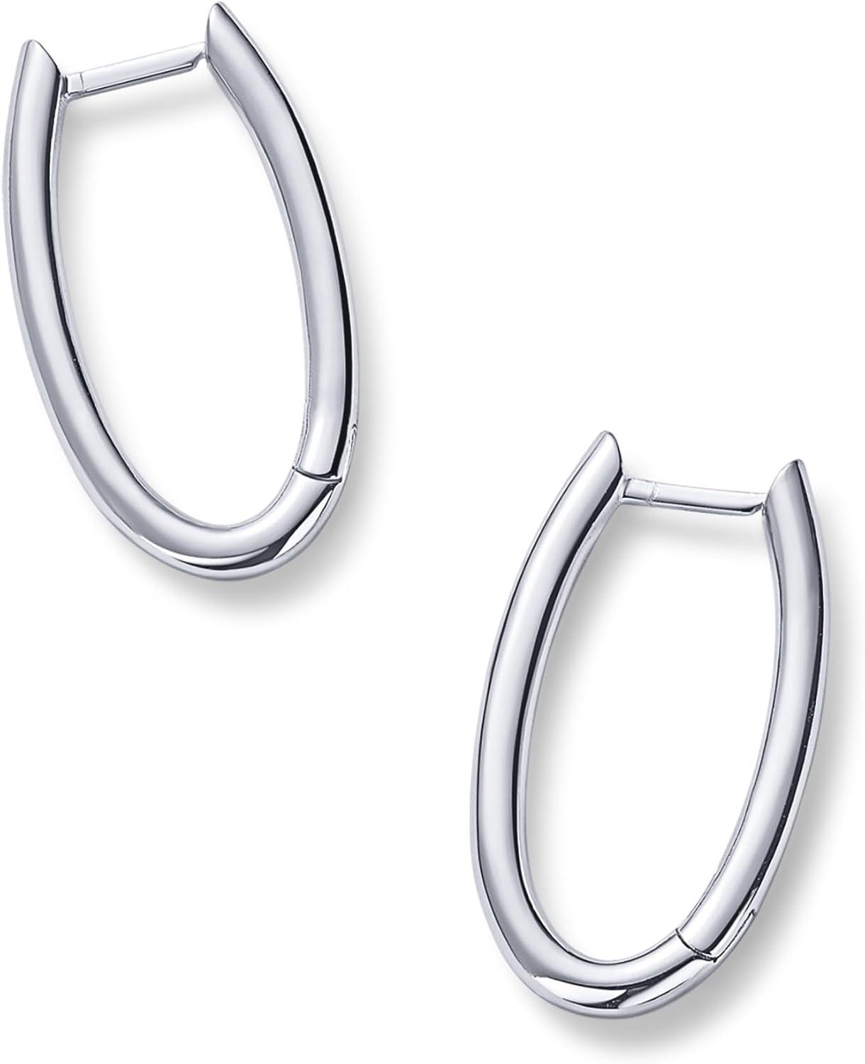 imagePAVOI 14K Gold Plated Sterling Silver Posts Geometric Hoop Earrings for Women  Trendy Geo Long Oval UShaped Link Triangle Huggie Hoops EarringOval