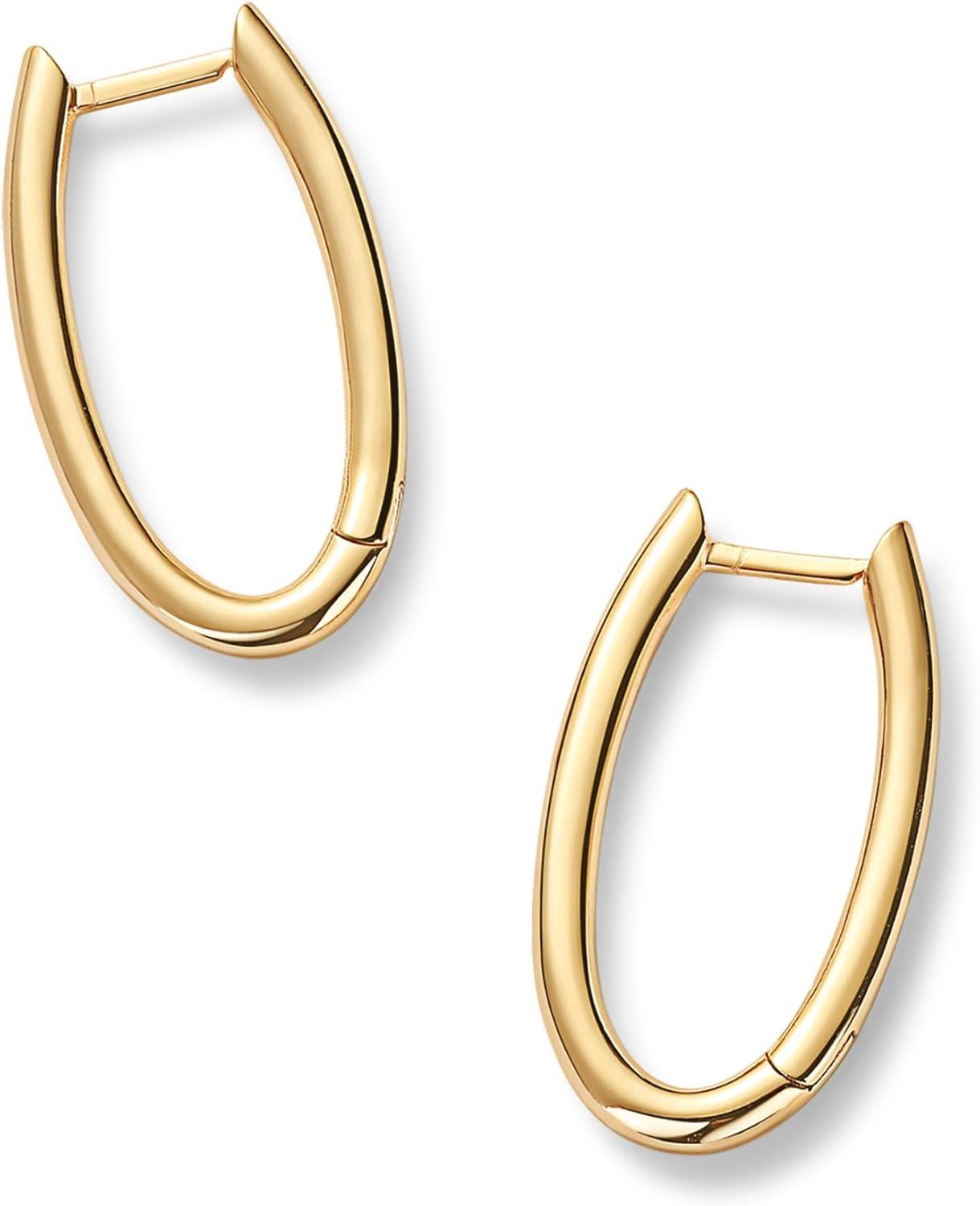 imagePAVOI 14K Gold Plated Sterling Silver Posts Geometric Hoop Earrings for Women  Trendy Geo Long Oval UShaped Link Triangle Huggie Hoops EarringOval