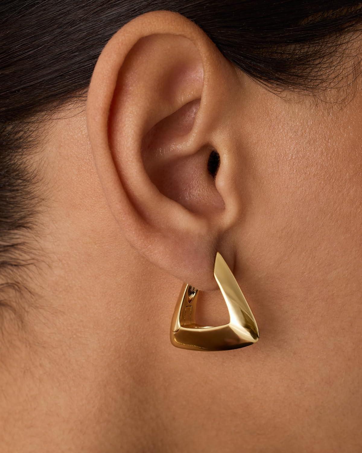 imagePAVOI 14K Gold Plated Sterling Silver Posts Geometric Hoop Earrings for Women  Trendy Geo Long Oval UShaped Link Triangle Huggie Hoops EarringTriangle