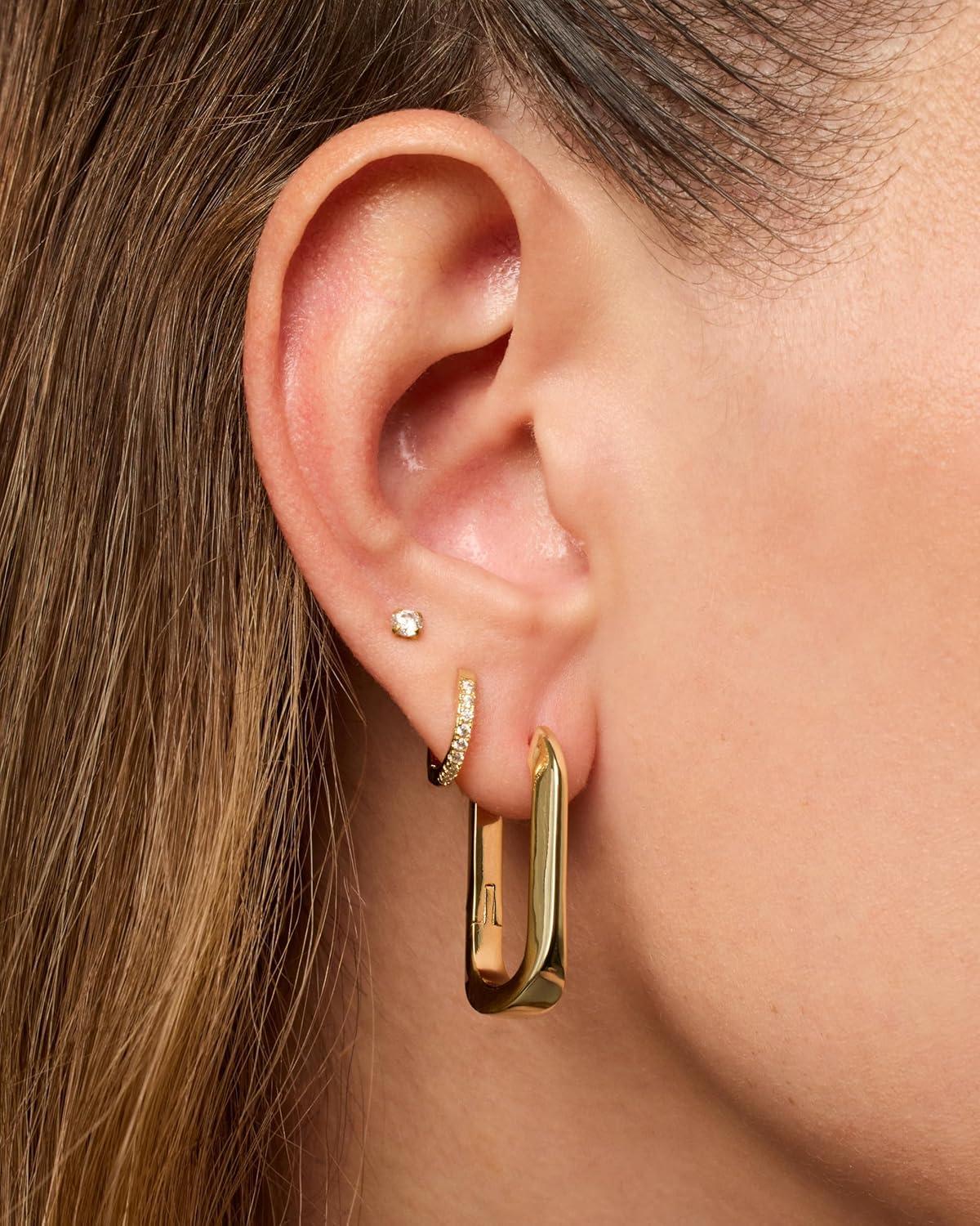 imagePAVOI 14K Gold Plated Sterling Silver Posts Geometric Hoop Earrings for Women  Trendy Geo Long Oval UShaped Link Triangle Huggie Hoops EarringUShaped