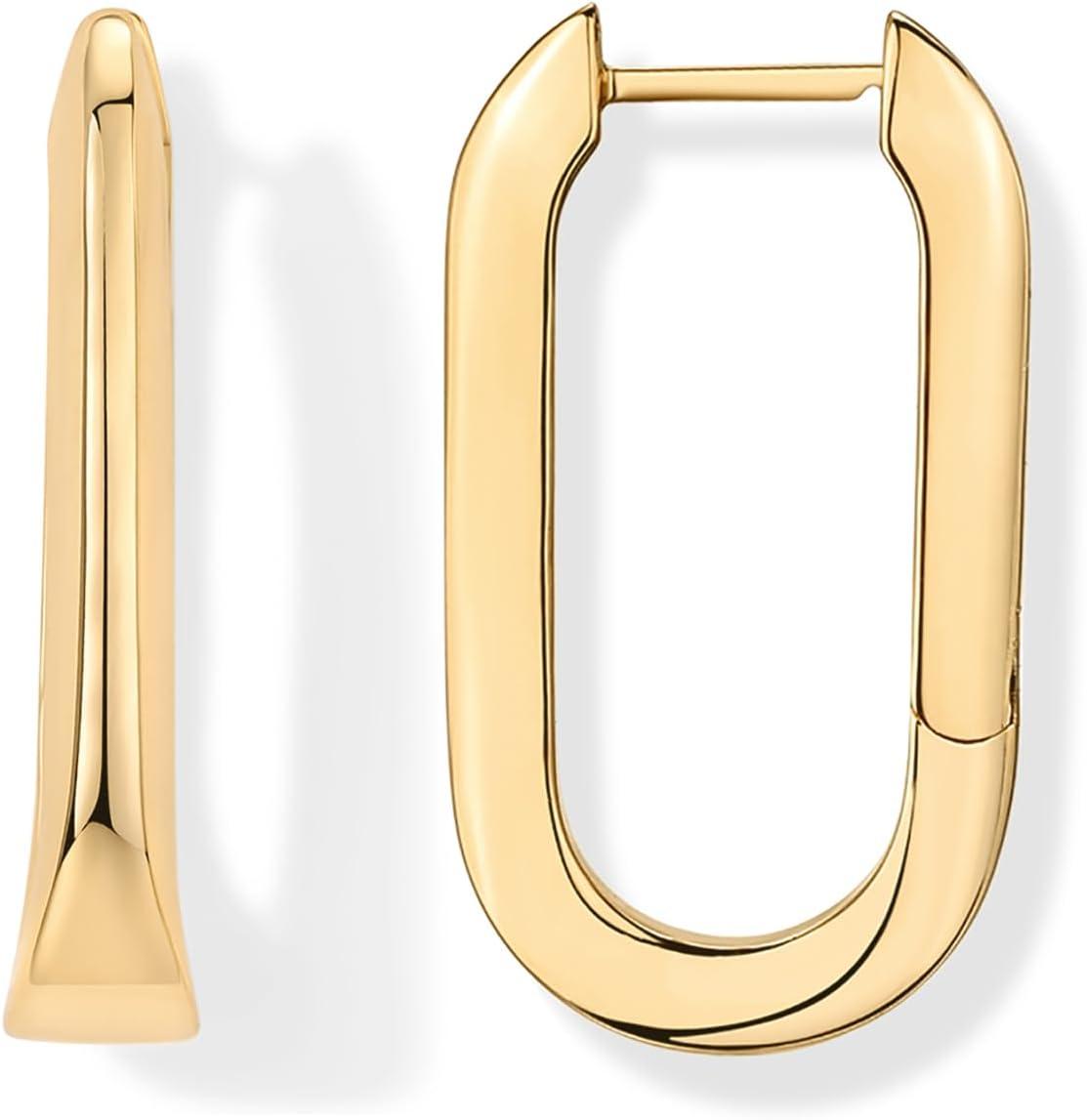 imagePAVOI 14K Gold Plated Sterling Silver Posts Geometric Hoop Earrings for Women  Trendy Geo Long Oval UShaped Link Triangle Huggie Hoops EarringUShaped