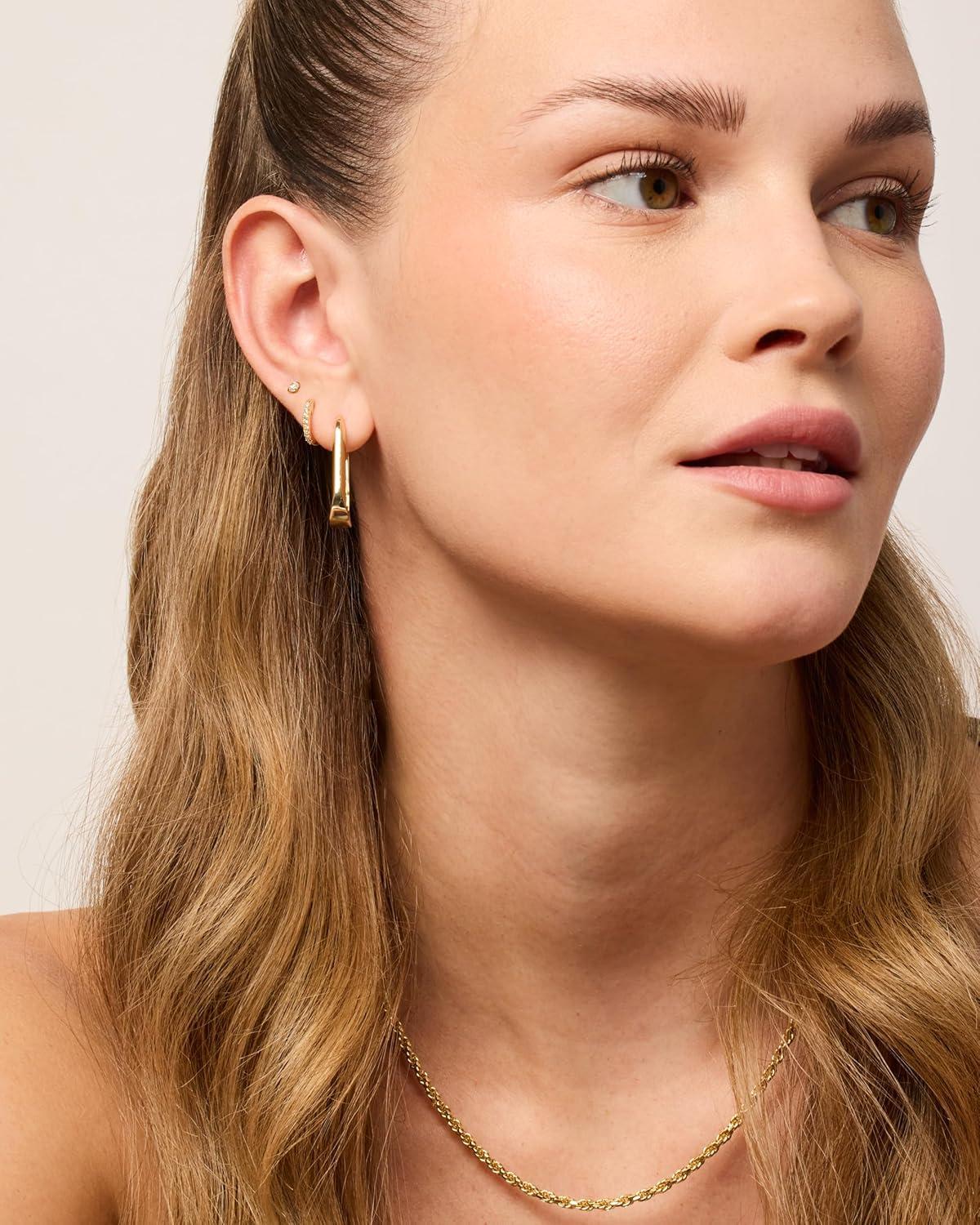 imagePAVOI 14K Gold Plated Sterling Silver Posts Geometric Hoop Earrings for Women  Trendy Geo Long Oval UShaped Link Triangle Huggie Hoops EarringUShaped