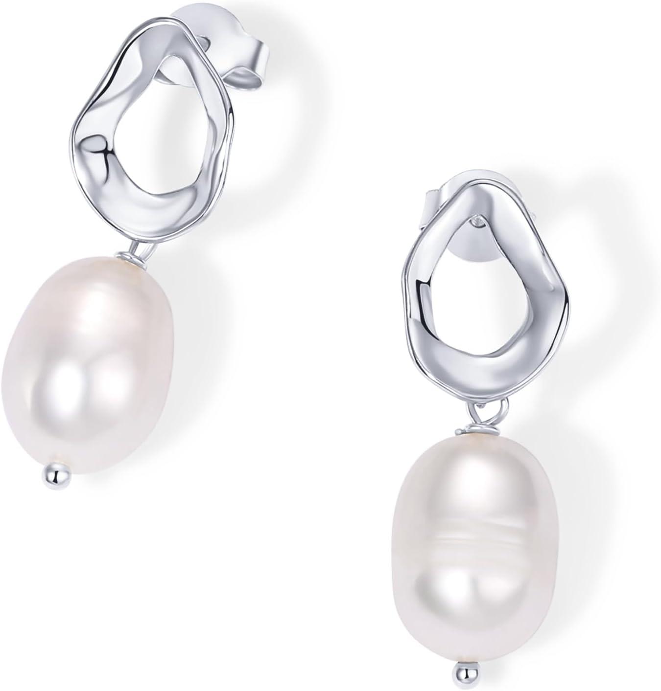 imagePAVOI 14K Gold Plated Sterling Silver Statement Pearl Drop Earrings for Women  Lightweight Pearl Dangle Studs EarringsWhite Gold