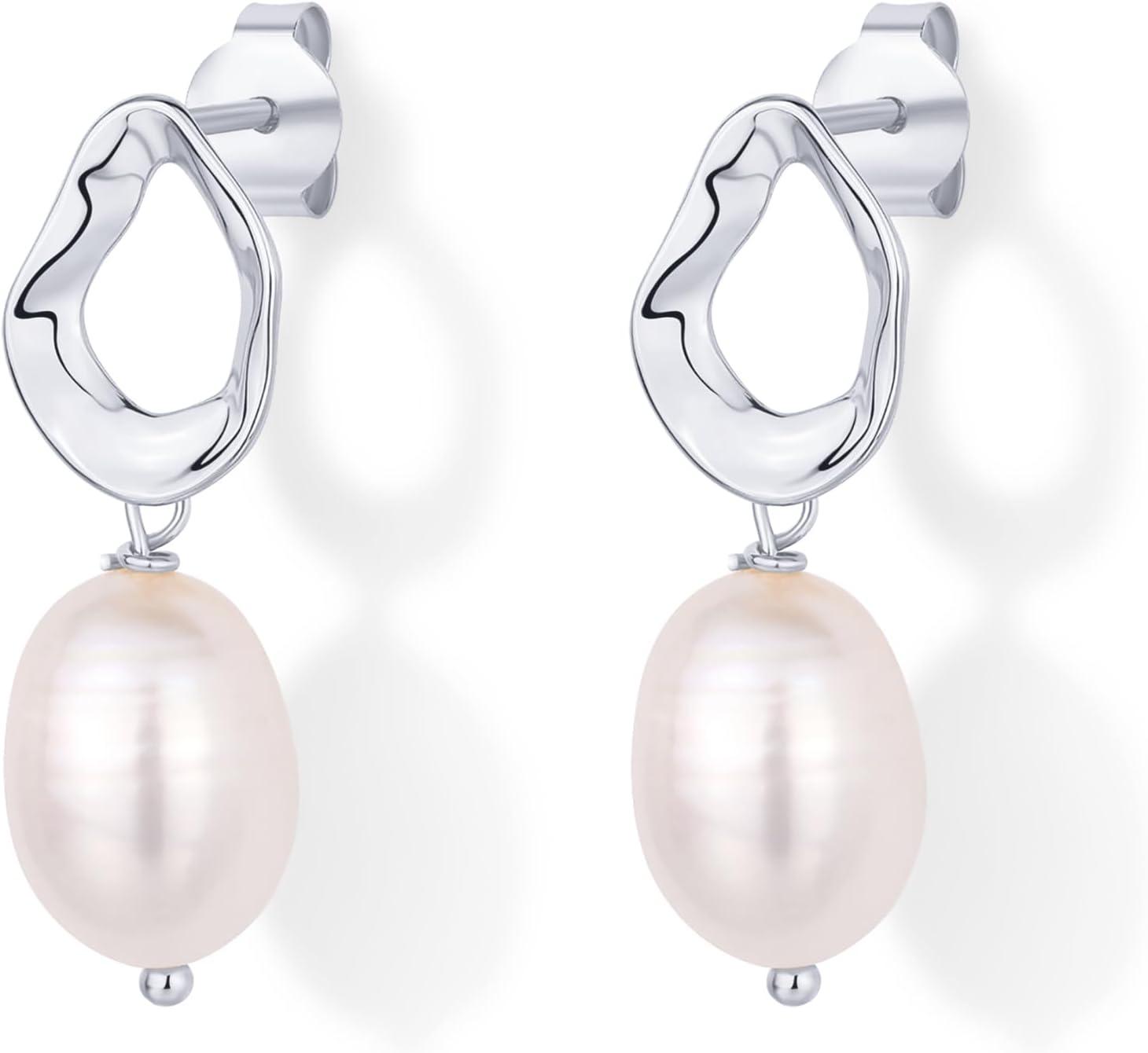 imagePAVOI 14K Gold Plated Sterling Silver Statement Pearl Drop Earrings for Women  Lightweight Pearl Dangle Studs EarringsWhite Gold